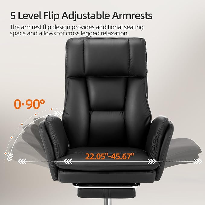 TonghuaS Criss Cross Office Desk Chair with Foot Rest and Flip Armrests for Pets Friendly & Extra Space, Comfortable Ergonomic Reclining Gaming Computer Chair with Lumbar Pillow(Faux Leather Black)