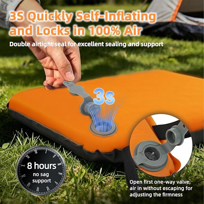 Inflatable Seat Cushion,Self-Inflating Portable Travel Airplane Stadium Seat Cushion for Airplane Long Flight,Compact Lightweight Memory Foam Travel SeatCushion Pad for Bleacher Camping Outdoor Office