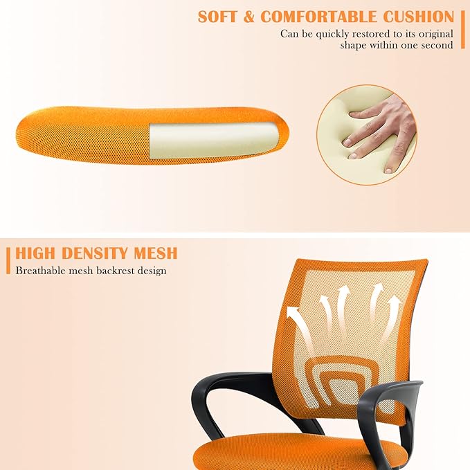 Office Chair, Desk Chair with Lumbar Support Arms, Adjustable Computer Chair with Breathable Mesh Backrest, Home Office Desk Chairs for Student, Adults, Study, Dorm, Comfortable Office Chair(Orange)
