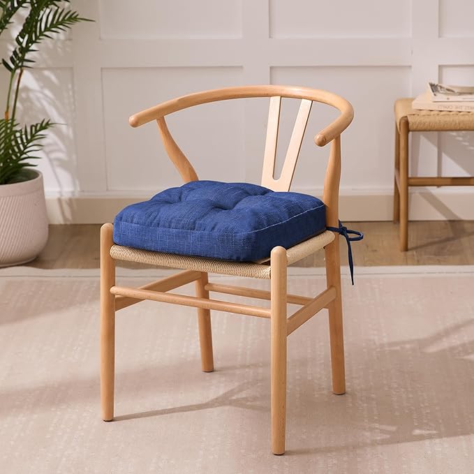 IASEAHK Chair Cushions, Dining Chair Cushions, Tufted Indoor Chair Pads, Set of 2, Navy Blue, 16.5'' x 16.5'' x 3.5''