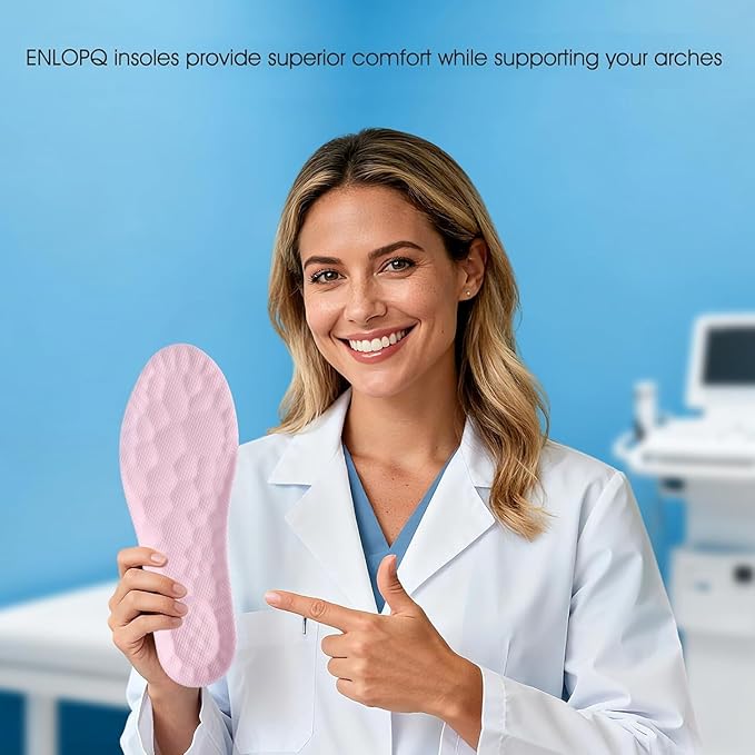 4D Cloud-Like Comfort Soles for Men - Soft Memory Foam Cushioning Insoles - Trim to Fit Steppers Insoles with Arch Support for Foot Pain Relief and Fatigue Reduction (Pink, US W 6.5-9)