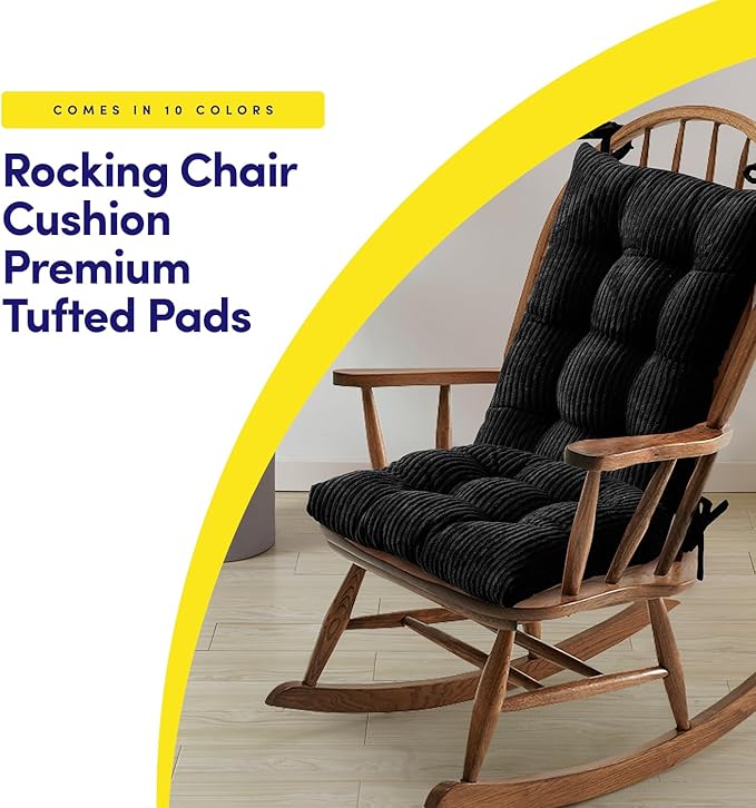 Rocking Chair Cushion Premium Pads Non Skid Slip Backed Set of Upper and Lower with Ties