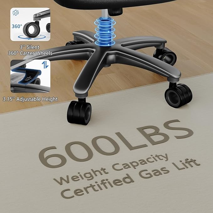 Big and Tall Office Chair, 600lbs Heavy Duty Desk Chair with 5D Arms, Adjustable Lumbar Support & Height, Tilt Function, PU Leather High Back Ergonomic Executive Computer Chair