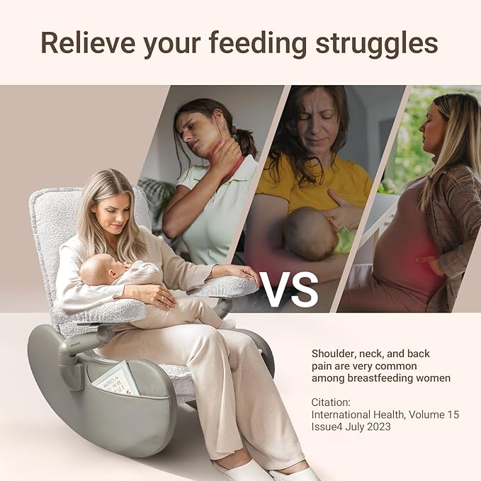 MAMAZING Lullabud Nursery Rocking Chair Glider with Adjustable Armrests for Breastfeeding, Upholstered Nursing Chair with Removable Cover for Mom and Baby(Light Grey/Light Grey)