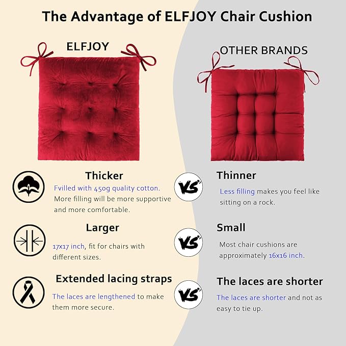 ELFJOY Rocking Chair Cushion Large Rocking Chair Pads with Ties Premium Tufted High Back and Seat Cushion 2 Piece Set Burgundy