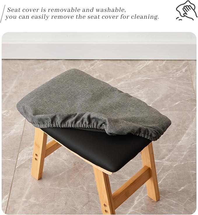 Kitsanery Foot Stool,Ottoman,Bamboo Small Sofa Foot Rest Under Desk,Extra Seating for Living Room, Bedroom and Kitchen (Natural Stool Legs - Gray Surface)