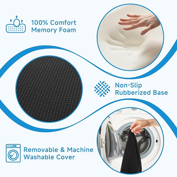 Seat Cushion for Office Chair, Ergonomic Memory Foam Office Chair Cushion with U-Shaped Coccyx Support, Non-Slip Base, Washable Cover