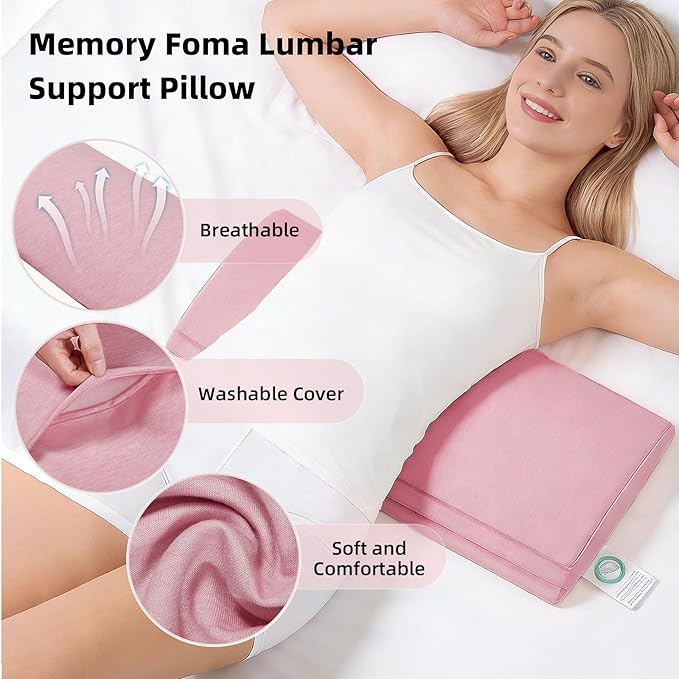 4-Layer Lumbar Pillow for Sleeping & Lying Down, Height-Boosting Layer, Soft/Firm Interchangeable Inserts & Washable Cover, Lower Back Support for Bed, Side & Back Sleepers