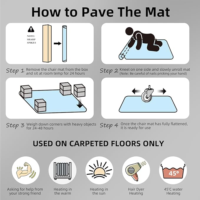 Heavy-Duty PVC Clear Chair Mat for Carpets - 36" x 48" Protects Low/Flat Pile, Non-Slip & Noise Reducing Office Mat for Rolling Chairs, Home Office & Gaming
