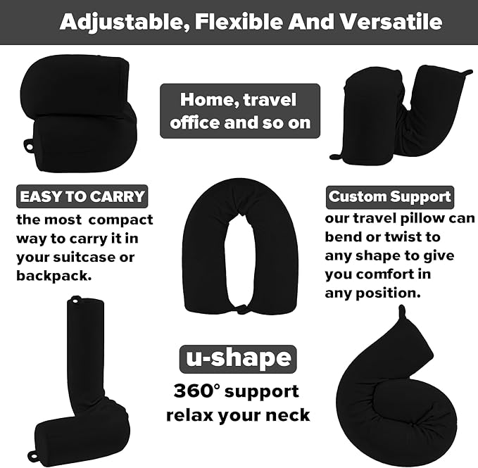Twist Memory Foam Travel Pillow for Neck, Chin, Lumbar and Leg Support-for Travling on Airplane, Train, Bus or at Home-Adjustable, Bendable Roll Pillow with Washable Soft Cover