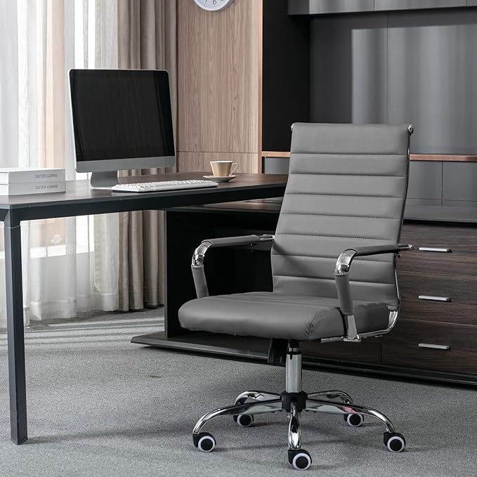 Okeysen Ergonomic Office Desk Chair, Modern PU Leather Conference Room Chairs Ribbed, High Back Executive Swivel Rolling Chair for Home, Office