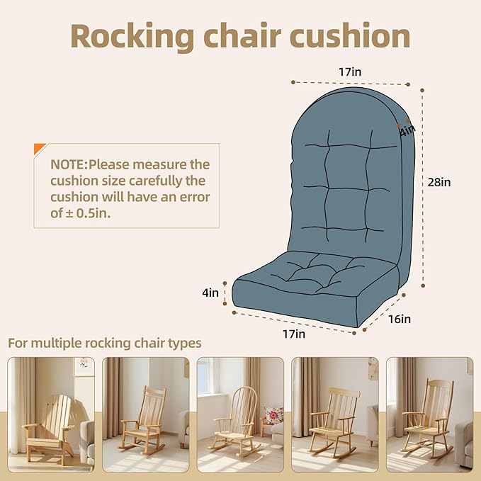 Rocking Chair Cushion - Corduroy Fabric, High-Density Sponge, Durable Comfort Non-Slip Bottom Tufted Seat Pads with Ties, Corduroy︱Blue, 44x19x4 inch