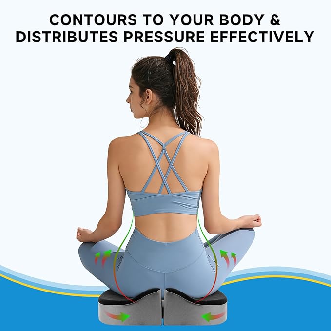 Seat Cushion for Office Chair, Ergonomic Memory Foam Office Chair Cushion with U-Shaped Coccyx Support, Non-Slip Base, Washable Cover