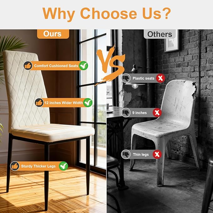 Lightdot Dining Chairs Set of 4, Moden Kitchen Table Chairs with Mental Legs and Padded Seat for Dining Room/Kitchen/Living Room/Restaurant, Beige