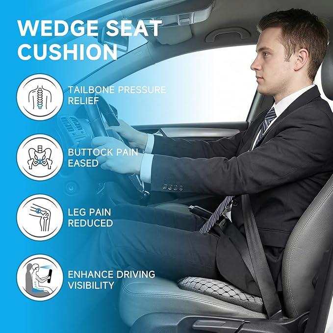 Livtribe Car Seat Cushion - Memory Foam Seat Pad for Sciatica & Lower Back Pain Relief - Driving Cushion with Breathable Mesh Cover - Road Trip Essentials for Drivers (3D Gray)