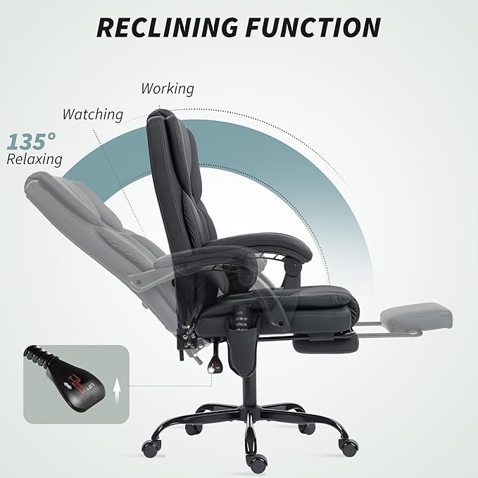 HOMCOM Massage Office Chair with Foot Rest and 6 Points Vibration, Executive Office Desk Chair with Scratch-Resistant Faux Leather, Reclining Back, Comfy Lumbar Support, Remote, Black