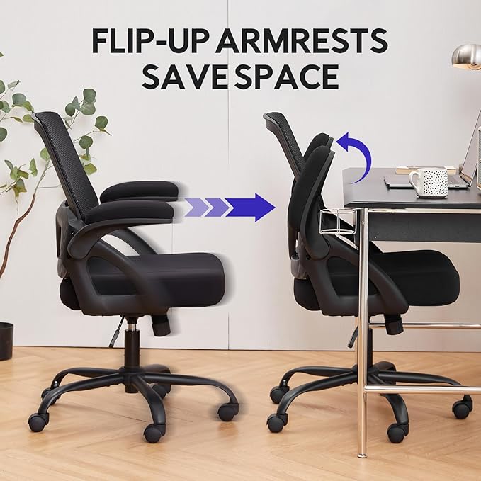 Big and Tall Office Chair 500BLS for Heavy People Mesh Wide Office Chair Heavy Duty Office Chairs with Flip-up Armrests Computer Desk Chair Black