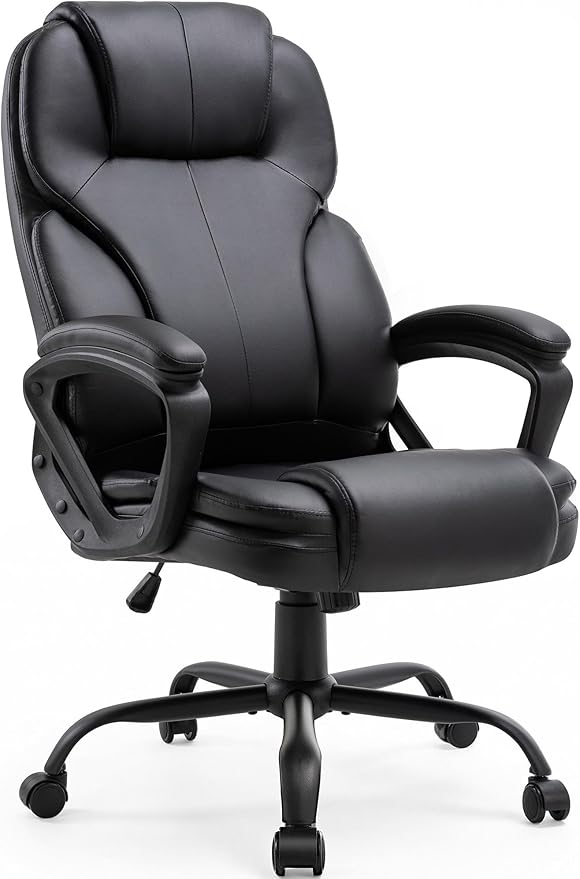 Shintenchi High Back Executive Office Chair, Ergonomic PU Computer Desk Chair with 3-Level Tilt, Padded Armrests 360° Swivel Free Task Chairs for Home Office, 330 Pound Capacity, Black