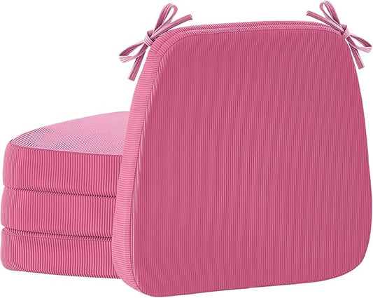 2'' Thick High-Density Foam Indoor Chair Cushions | Dining Chair Pads with Ties, Removable Washable Cover, Kitchen Chair Cushions 17"x16",Rose Red 4 Pack