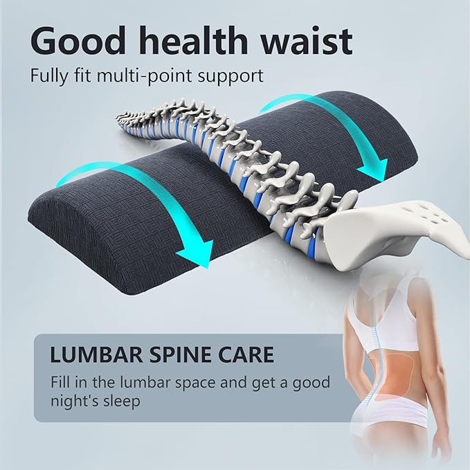 Cozyhealth - 3.15"H*23.6"L - Soft Lumbar Pillow for Sleeping, Memory Foam Back Lumbar Support Cushion for Lower Back Pain Relief Bed Waist Sleep Support Pillow for Side, Back Sleeper(Dark Grey, Large)