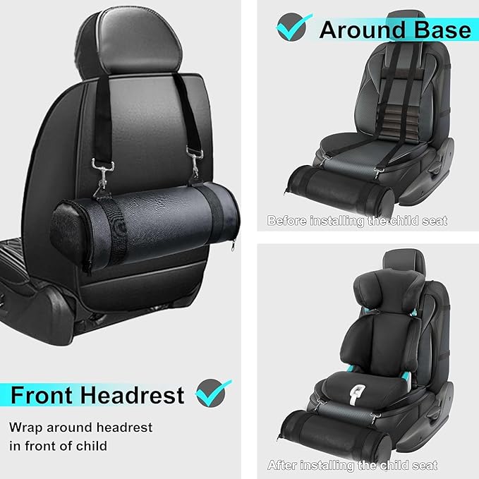 Car Seat Footrest for Children, Strap-On Car Seat Leg Support Pad, Footrest for Children Ideal for Long Road Trips, Car Seat Footrest for Children—(Black Leather)