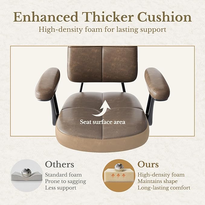 Drafting Executive Chair, Tall Office Chair with Padded Flip-Up Armrests, Mid-Back Cushioned Seat, 360° Swivel Rolling Computer Desk Chair for Standing Desk & Home Office, Vintage Brown