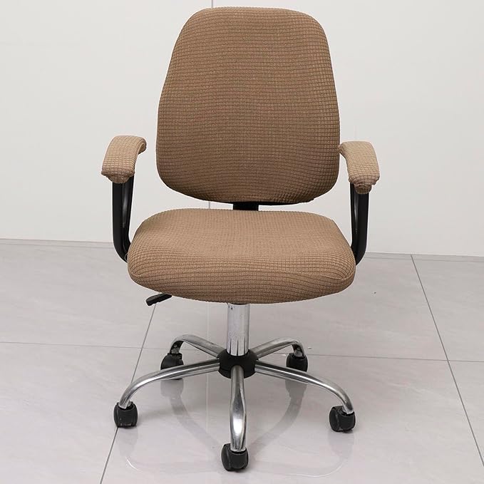 Melaluxe Office Chair Cover with Armrest Covers， Universal Stretch Desk Chair Cover, Computer Chair Slipcovers - Light Coffee