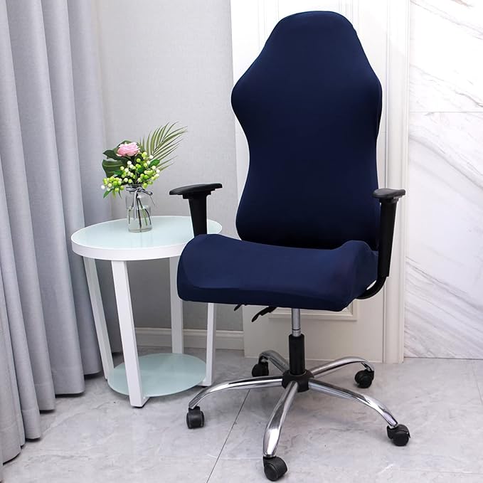 WOMACO Gaming Chair Slipcover Stretch Seat Chair Cover for Leather Computer Reclining Racing Ruffled Gamer Chair Protector (Dark Blue, One-size)