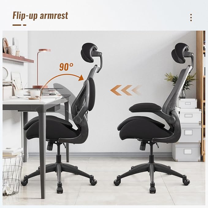 400lbs Ergonomic Drafting Tall Office Chair for Adjustable Standing Desk with Flip-Up Arms, Headrest (with Footring, Black)