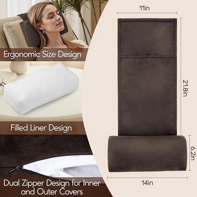 Neck Pillow for Recliner Chair, 14" Adjustable Recliner Pillow for Headrest, Soft Velvet Non-Slip Head Pillow for Recliner, Couch, Chair, Sofa