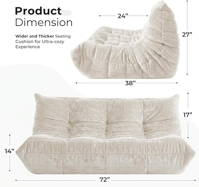 HABUTWAY Bean Bag Chair, Giant Bean Bag Chairs for Adults, 3 Seater Fireside Chair, Lazy Large Floor Bean Bag Sofa for Living Room, Bedroom, Dorm, Office (Beige)