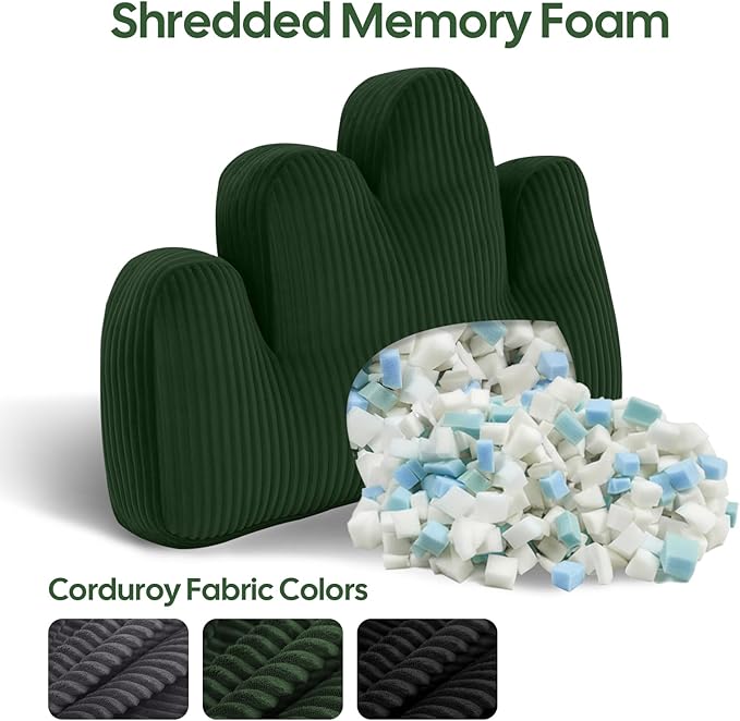 Lumbar Support Pillow for Recliner, Back Support Pillow for Office Chair, Ergonomic Corduroy Cloud pillow with Shredded Foam , Lower Back Pain Relief for Gaming Chair, Couch, Green