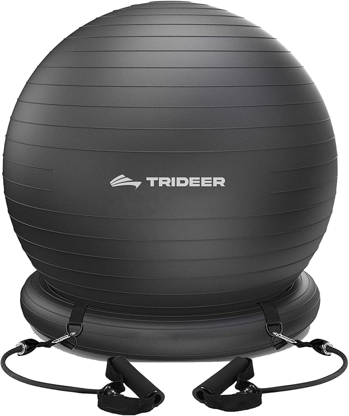 Trideer Exercise Ball Chair with Base & Resistance Bands for Home Gym, Stability Ball Seat for Core Workout and Back Support