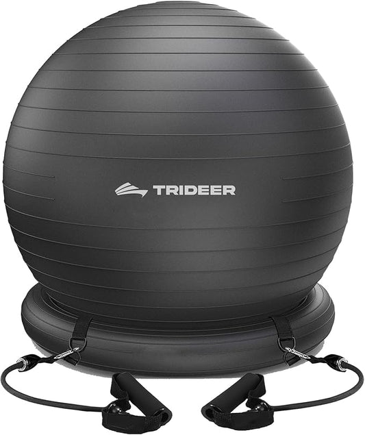 Trideer Exercise Ball Chair with Base & Resistance Bands for Home Gym, Stability Ball Seat for Core Workout and Back Support