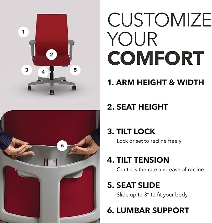 HON Ignition 2.0 Mid Back Task Chair, Spectrum Mesh, Standard Synchro-Tilt Control, Office Chair with Lumbar Support, Height and Width Adjustable Arms, Titanium Frame, Bullseye