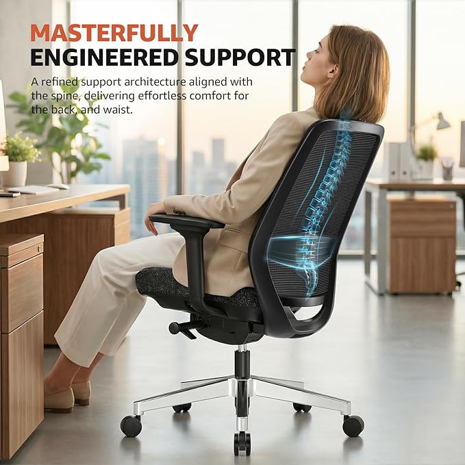 ErgoSift M2 Ergonomic Office Chair - High-Back Mesh Desk Chair with Adjustable Lumbar Support 4D Armrests for Long Hours Sitting Black