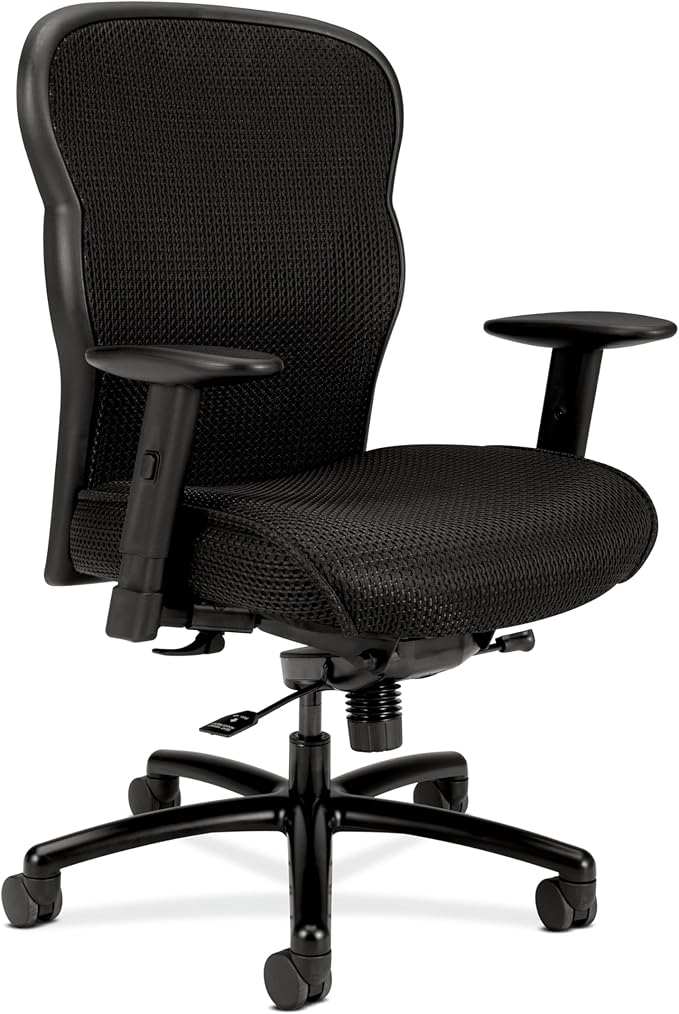 HON Wave Big and Tall Ergonomic Mesh Office Chair with Adjustable Arms and Lumbar Support, Heavy‑Duty Tilt Recline and Swivel Wheels, Desk and Computer Chair for Home Office, 450 lb. Capacity, Black