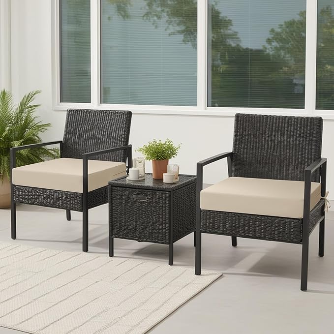 idee-home Outdoor Chair Cushions Set of 2, Waterproof Outdoor Seat Cushions for Patio Furniture, Outside Replacement Chair Pad with Ties for Lawn Deck Porch, 19 x 19 Beige