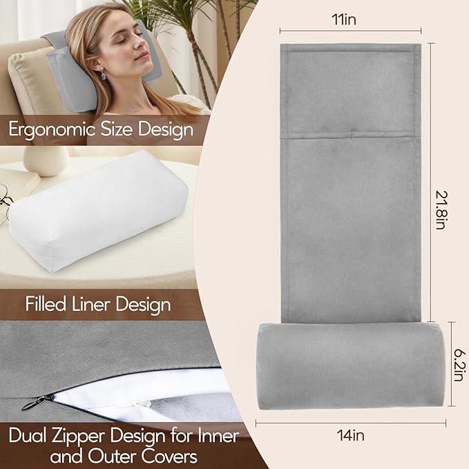 Neck Pillow for Recliner Chair, 14" Adjustable Recliner Pillow for Headrest, Soft Velvet Weighted Back Non-Slip Head Pillow for Recliner, Couch, Chair, Sofa