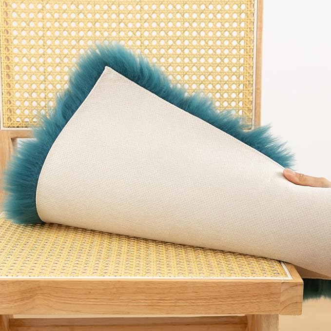 LLB Sheepskin Chair Covers Office Chair Cushion Dining Room Chair Pads Desk Chair Seat Cushion for Computer Chair Fur Area Rugs for Living Room 18x18 Inch (Pack of 1), Peacock Blue