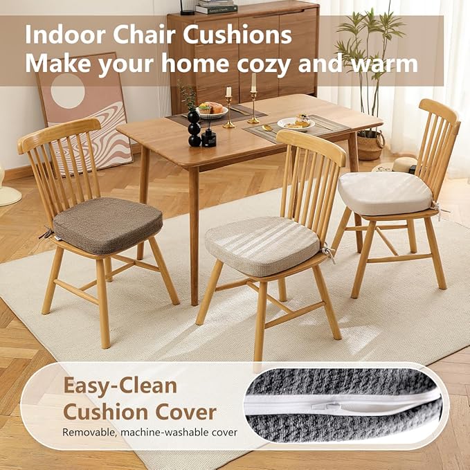 D-Shaped Chair Cushions for Dining Chairs, 2.5” Thick Chair Pads with Washable Comfortable Textured Cover, Non Slip Kitchen Chair Cushions with Ties, 16.5" x 16.5", 6 Pack, Dark Grey