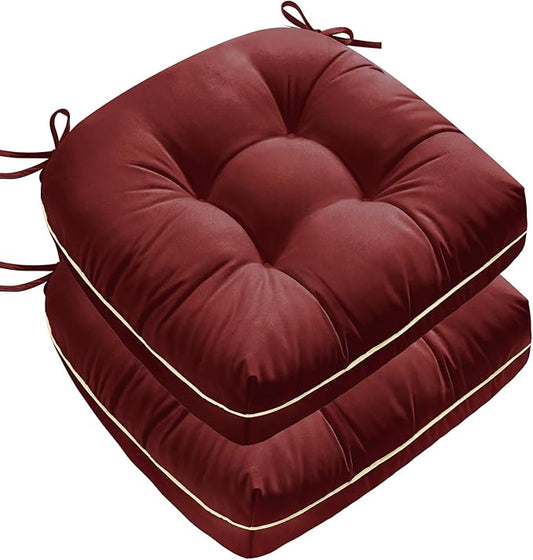 1 MIDDLE ONE Outdoor Chair Cushions Set of 2, Outdoor Cushions for Patio Furniture and Wicker Chair, Memory Foam Patio Seat Cushion Pads with Ties, 19 x 19 Inch (Burgundy)