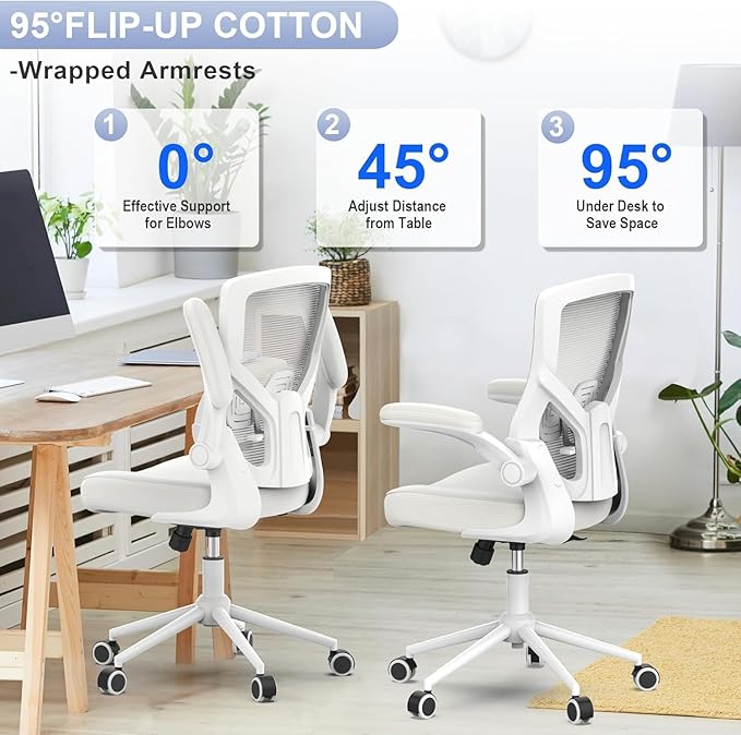 CYKOV Office Chair, High Back Desk Chair Adjustable Height and Ergonomic Design Home Office Computer Chair Executive Lumbar Support Padded Flip-up Armrest Swivel Task Chair (Black-White)