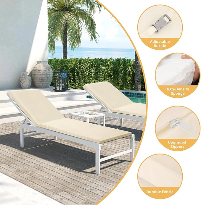Outdoor Chaise Lounge Cushions for Patio, 72"x22"x3" Lounge Chair Cushions Set of 2, Waterproof Replacement Seat Cushions for Outdoor Furniture