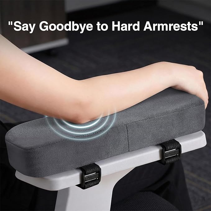 Smiry Ergonomic Office Chair Armrest Pads, Memory Foam Arm Rest Covers, Non-Slip Armrest Cushion with Adjustable Buckles and Straps, Elbow Relief for Desk, Gaming & Wheelchair (Dark Grey, Set of 2)