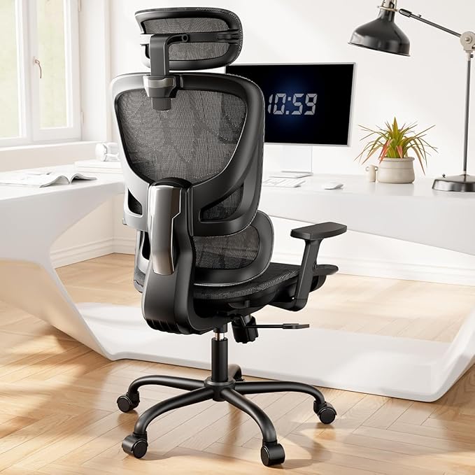 HUANUO Ergonomic Mesh Office Chair with 5-Level Lumbar Support, Computer Gaming Chair with Adjustable Headrest & Armrests, Rocking Tilt, Comfortable High Back Desk Chair for Home Office,2 Pack
