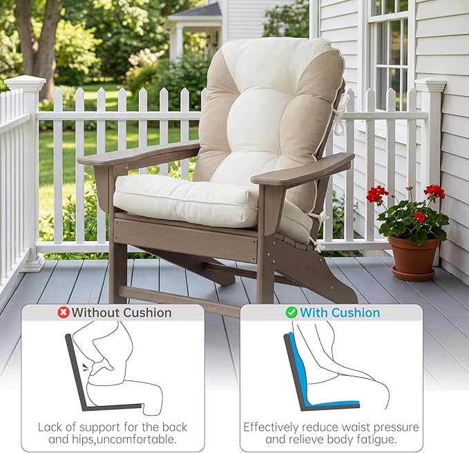 Rocking Chair Cushions Set - Non-Slip Adirondack Chair Cushions with Ties Indoor/Outdoor Rocking Chair Pad for Living Room, Bedroom, Balcony, Office