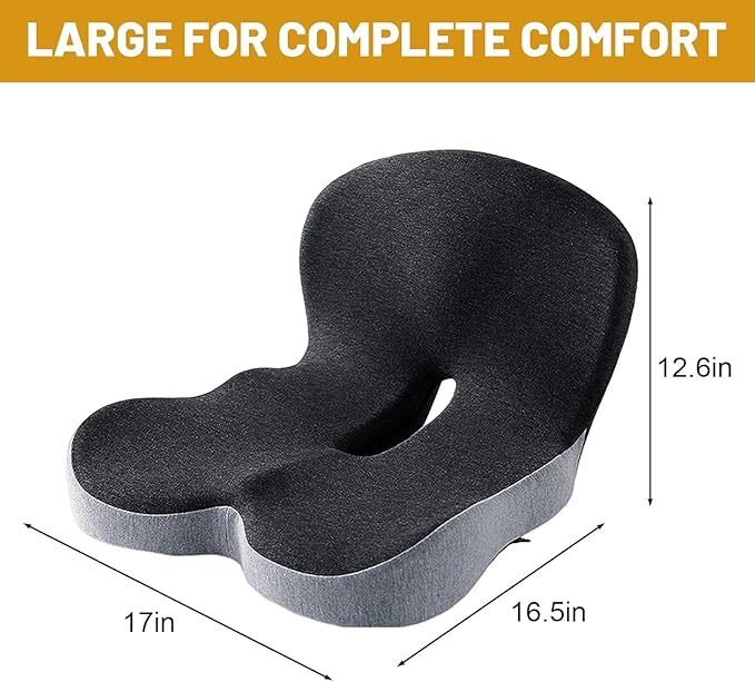 Memory Sponge Cushion, Pressure reducing Cushion, Ergonomic, Lumbar Support Pillow (All Black)