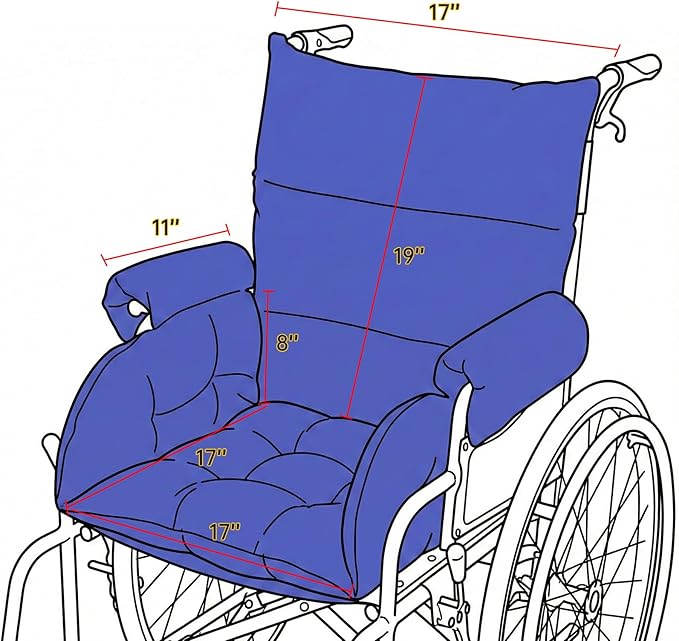 Wheelchair Seat Cushion with Integrated 11 Inch Short Armrest Pads, Comfort & Pressure Relief, All-in-One Support Coccyx & Back Insert (Black)