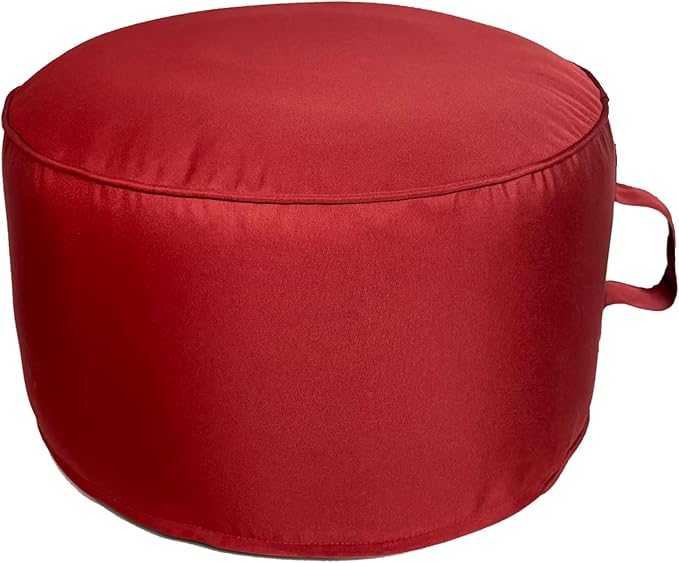 QILLOWAY Inflatable Outdoor Ottoman for Patio, Waterproof Round Pouf, Inflatable Foot Rest, Outdoor Footstool for Poolside, Garden，Camping,All Red